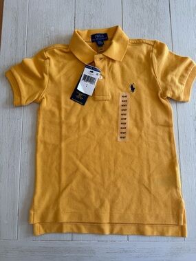 Ralph Lauren 2T Yellow Polo Shirt with Navy Logo - Boys